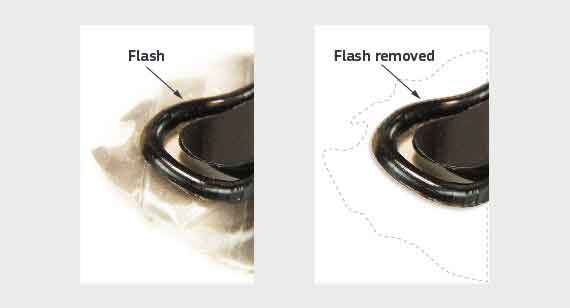 Flash in liquid silicone rubber molded part