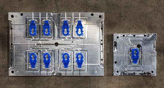 a multi cavity tool next to a single cavity tool