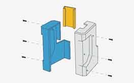 The left image illustrates resulting corner radii from milling. Consider adding reliefs to sharp corners (right image) to improve fit