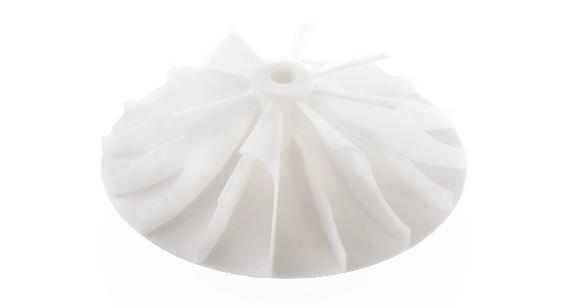 3D printed white impeller produced using Multi Jet Fusion 